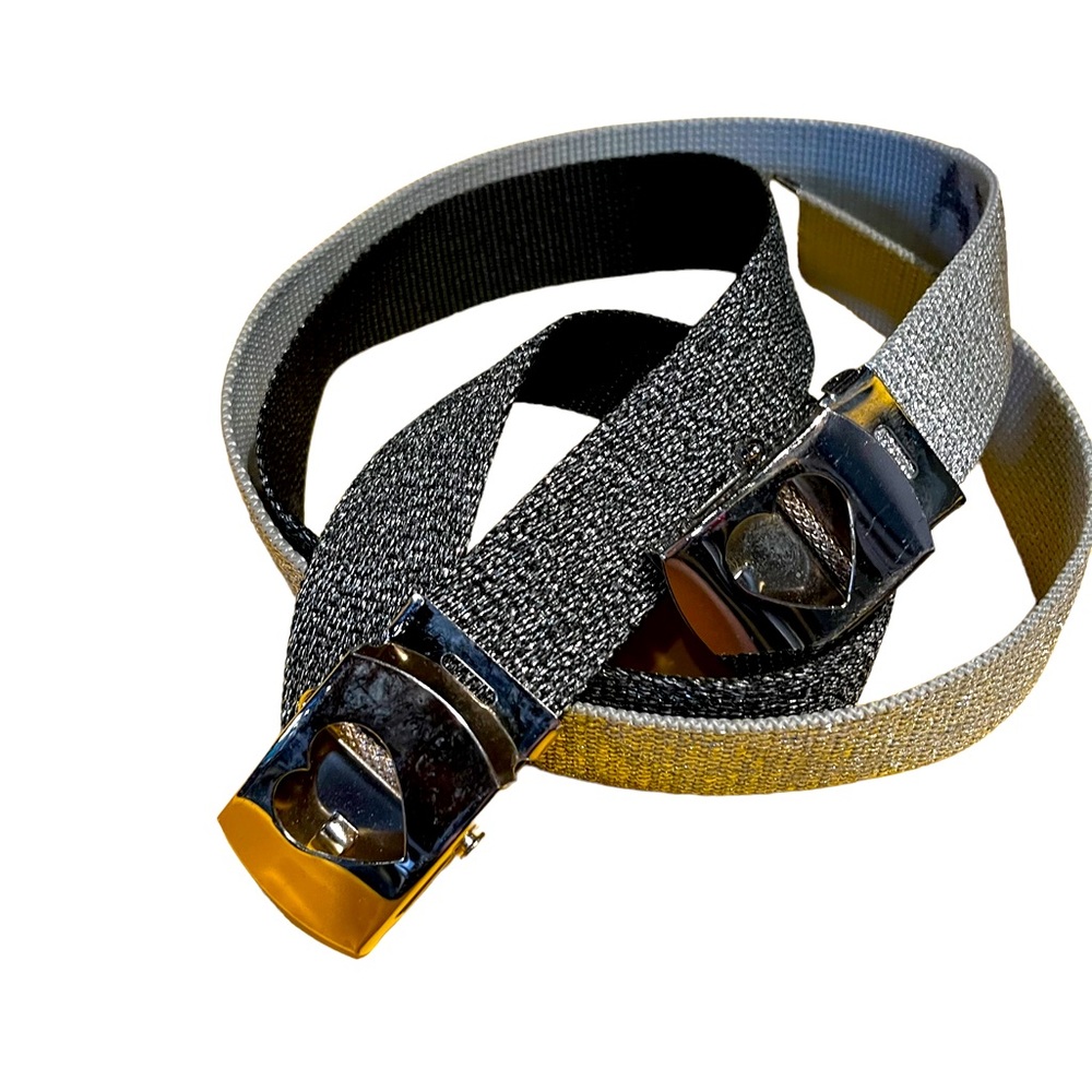 28inch black and silver sparkle adjustable belts for kids used set of 2